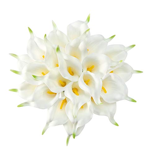 Crafjie 22pcs 13.4 Inch White Lataex Real Touch Artificial Calla Lily Flowers, for Home Decor for Spring Flowers, Home Kitchen, Wedding Decorations, and centerpieces. - color: White