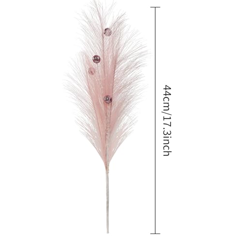 Christmas Tree Picks Decorations Set of 4 Sequins Ball Sprays 17" Artificial Furry Reed Grass Stems Fluffy Pampas Branches Feather Tails for Vase Fillers Flower Arrangements Tree Topper (Pink) - color: Pink