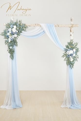 Muhanjia Artificial Arch Flowers Kit(Pack of 4),2Pcs Artificial Flower Arch Decor, 2Pcs Drapes, Ceremony and Reception Background Rose Decoration, Grayish Blue Floral Outdoor Party Decor - color: Grayish Blue