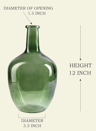 Serene Spaces Living Green Bottleneck Glass Vase, Vintage Floor Vase, Long-Stemmed Floral Container, Decorative Centerpiece for Coffee Table, Office, Wedding, 7.48" Diameter & 12" Tall, Set of 4 - size: Set of 4