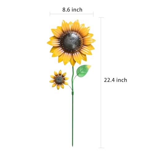 YEAHOME Garden Decor for Outside, 2 Pack 22.4“ Sunflower Garden Stakes Spring Decor, Metal Flowers with Shaking Head Yard Art for Outdoor Yard Lawn Patio Decoration - color: Yellow