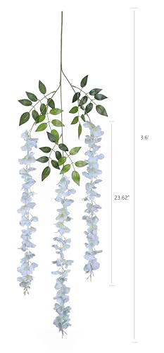 Duovlo 12 Piece Artificial Silk Wisteria Vine 3.6 Feet Hanging Flower Garland String Home Party Wedding Decor (Light Blue) - color: Light Blue