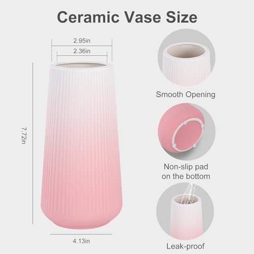 Gradient Pink Ceramic Vase, GUKJOB Small Cute Flower Vase for Pampas Grass, Home, Living Room, Dining Table, Farmhouse, Office Decor, Bedroom, Table, and Kitchen Shelf (Gradient Pink) - color: Small Gradient Pink