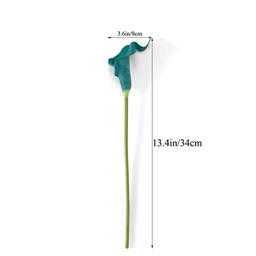Crafjie 22pcs 13.4 Inch Peacock Blue Lataex Real Touch Artificial Calla Lily Flowers, for Home Decor for Spring Flowers, Home Kitchen, Wedding Decorations, and centerpieces. - color: Peacock Blue