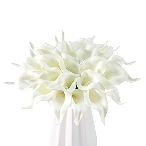 Crafjie 22pcs 13.4 Inch Pure White Lataex Real Touch Artificial Calla Lily Flowers, for Home Decor for Spring Flowers, Home Kitchen, Wedding Decorations, and centerpieces. - color: Pure White