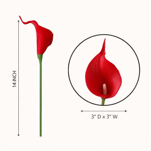 Floral Kingdom 20 Pack Artificial Calla Lily Flowers 14 Inch Red – Real Touch Faux Flowers for Home Decor, Table Centerpieces, Holiday & Party Arrangements - color: Red