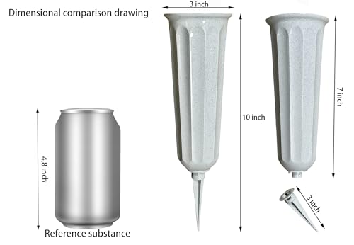 Memorial Floral Vases, Cemetery Vase, Headstones Flower Holder, Grave Cone Vase, Flower Pots for Outdoor Plants, Decorative Plastic Containers (Set of 6, Gray) - color: Gray