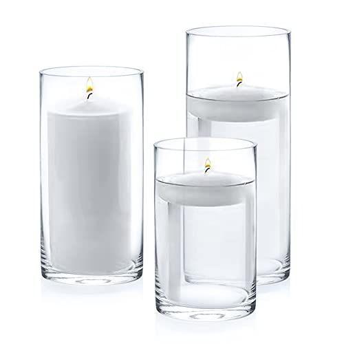 Enova Floral Cylinder Glass Vase - 4 x 12 Inches Round Large Flower Vase, Tall Pillar Candle Holder, Wedding Centerpiece (1 Piece) - size: 4W x 12H