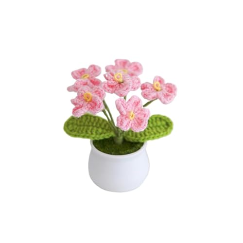Artificial Crochet Flowers, Handmade Knit Floral Arrangements for Home Decor, Wedding Bouquet Centerpiece Gift for Mother’s Day, Birthday, Anniversary, Kitchen, Office Desk (Pink-A) - color: Pink-a