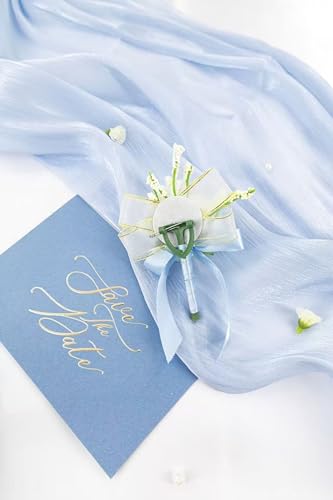 Light Blue Rose Corsage and Boutonniere Set, Prom Flower Wrist Corsage Wristlet Band Bracelet, Boutonniere for Men White Wedding Flowers Accessories Prom Suit Decorations - color: Light Blue