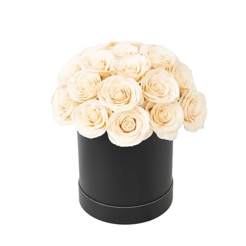 Efavormart 27pcs Ivory Artificial Rose Centerpiece in Luxury Black Gift Box, Prearranged Premium Silk Roses for Sophisticated Gifting and Classic Event Decor - color: Ivory Rose01