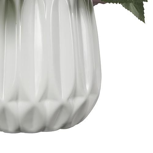 Deco 79 Fabric Artificial Flower with Green Leaves and Round Ceramic Vase, 8" x 8" x 9", Pink - color: Pink, size: 8" x 8" x 9"