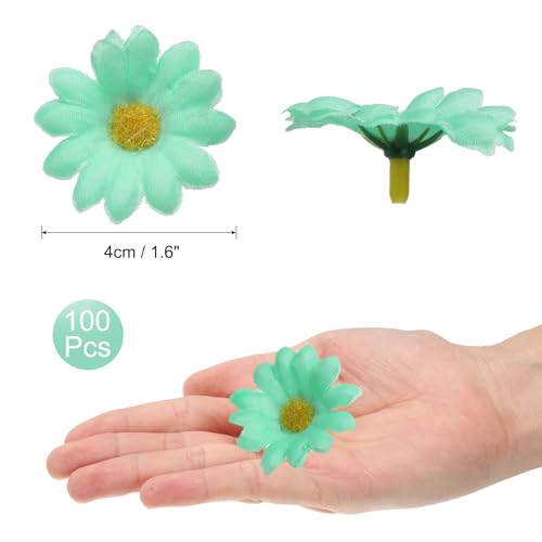 uxcell 100pcs Artificial Daisies Flower Heads,1.6" Silk Fake Daisies Heads Mini Daisies Artificial Flowers Bulk for DIY Wedding Bouquets Centerpieces Party Home Decor, Lake Green/Yellow - color: Aqua/Yellow