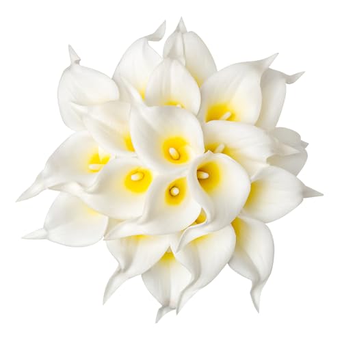 DuHouse 20Pcs Artificial Calla Lily Flower Real Touch Latex Flowers for DIY Wedding Bouquet Party Home Decor (White Yellow) - color: White Yellow, size: 20pcs