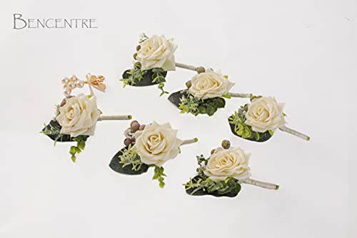 White Boutonniere for Men,Prom boutonnieres,Groom and Groomsmen Boutonniere for Wedding Ceremony Anniversary, Formal Dinner Party and Grad Night (Set of 6) - color: White, size: set of 6