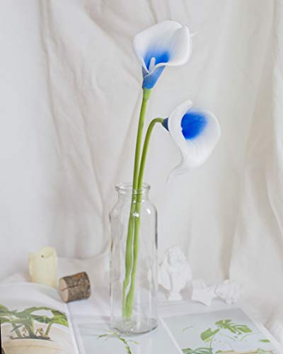 DuHouse 20Pcs Artificial Calla Lily Flower Real Touch Latex Flowers for DIY Wedding Bouquet Party Home Decor (Blue White) - color: Blue White, size: 20pcs