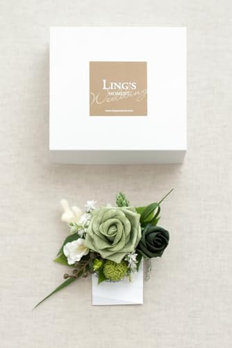 Ling's moment Pocket Boutonniere Single, Boutonniere for Men Groom for Wedding, Prom, Homecoming, Anniversary, Graduation, etc.Green Beige, 6" W x 5" H - color: Grn-green & Beige, size: 6" W x 5" H
