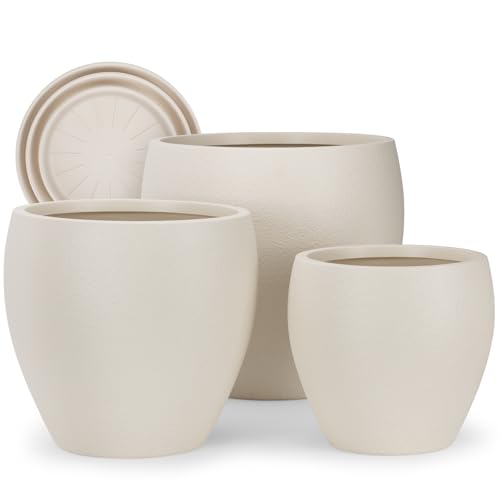 YNNICO Plant Pots 17.5/14.8/12.2 inch Set of 3, Flower Pots with Drainage Holes, Large Planters for Indoor Outdoor Garden Plants and Flowers. (Light Beige) - color: Light Beige