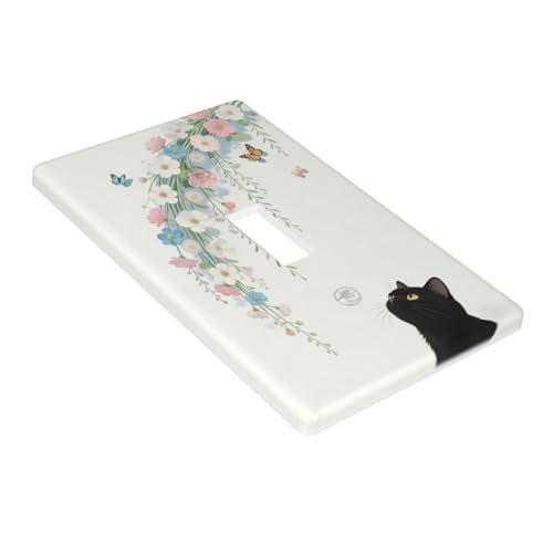 Decorative Art Light Switch Covers Black Cat Hanging Blooms Single Toggle Wall Plate Decorative Switchcover Electrical Switchplate for Home Decor - color: Black Cat Hanging Blooms, size: 1-Gang Toggle / 5 x 3 IN