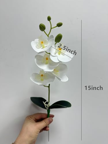 Leoyoubei 6 Branch Artificial Orchid Flowers,15” Dancing Orchid,Fake Phalaenopsis,Soft Real Touch Orchid for Arrangements Wreaths,Wedding Centerpiece Flower Floral Farmhouse (White) - color: White