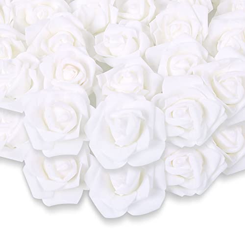 200pcs White Artificial Foam Rose Flower Head, 3-Inch Fake Flower Heads Stemless Flowers for DIY Crafts,Wedding Bouquets Centerpieces Arrangements Party Baby Shower Home Decor (White) - color: White, size: 200PCS