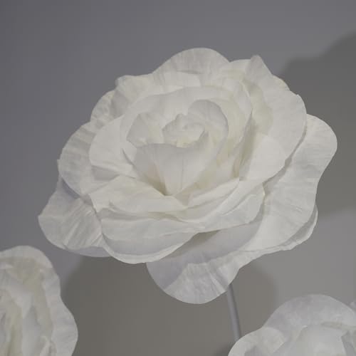 Oversized White Roses Giant Artificial Flowers for Decoration with Stand,Large Paper Rose Sculpture for Wedding,Party,Retail Window Display,Photo Prop,Commercial & Event Decor - color: White