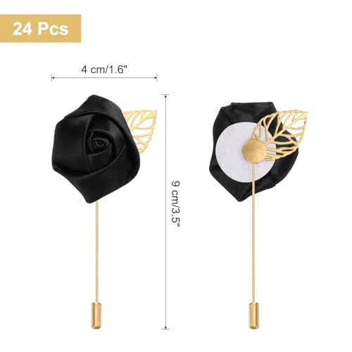 uxcell 24pcs Black Rose Boutonnieres Flower Buttonholes Pocket Boutonnieres Pins for Wedding Ceremony Anniversary Prom Formal Dinner Party - color: Black