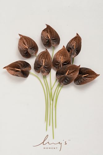 Ling's moment Anthurium Artificial Flowers, 8pcs Faux Anthurium Stems, PU Foam Greenery Plant for DIY Wedding Bouquets Centerpieces Arrangements Bridal Shower Party Home Decorations, Brown - color: Brn-brown