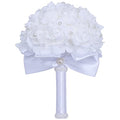 Wedding Bouquets for Brides or Bridesmaids Pearl Embellishment Roses Bridal Bridesmaid Wedding Hand Bouquet Artificial Fake Flowers.(White) - color: White1