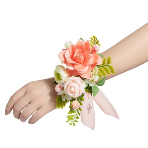 Ling's moment 2pcs Prom Wrist/Shoulder Corsage Artificial Flower, Girl/Mother Homecoming/Wedding Corsage Wristlet Décor, etc. Blush Green Pink - color: Pk-blush Green & Pink