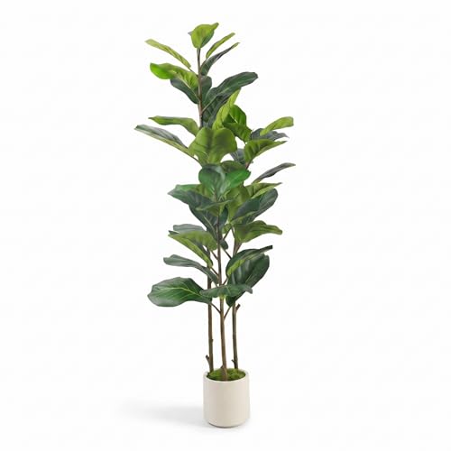 Alupssuc 4FT Artificial Fiddle Leaf Fig Tree with White Planter Pot, 4 feet Tall Fake Tree for Home Decor, Faux Ficus Tree Fake Moss for Indoor Outdoor Office Living Room - size: 4ft