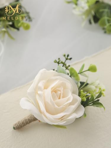 6Pcs Champagne Rose Boutonnieres for Men, Wedding, Dance Party | Groom and Best Man Boutonnieres for Ceremony Anniversary Formal Dinner Party, Fall Vintage Rustic Marriage Prom Decor - color: Champagne-c Bouotnniere 6pcs