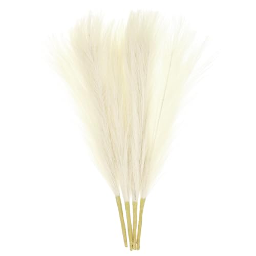 uxcell 4pcs Faux Pampas Grass 17 Inch 6 Stem Artificial Fake Dried Pampas Grass Decor for Floor Vase Filler, Wedding Decoration, Home Decoration, Cream - color: Cream