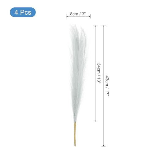 uxcell 4pcs Faux Pampas Grass 17 Inch 6 Stem Artificial Fake Dried Pampas Grass Decor for Floor Vase Filler, Wedding Decoration, Home Decoration, Light Grey - color: Light Grey