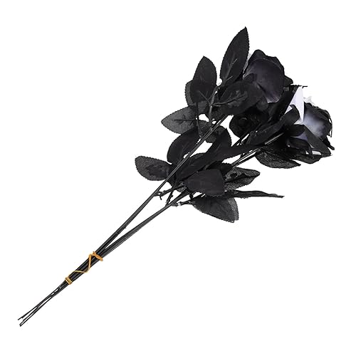 PRETYZOOM 5Pcs Halloween Artificial Rose Decorations with Spooky Spider Accent Black and White Polyester Flowers for Indoor Party Haunted House Store Atmosphere Setup