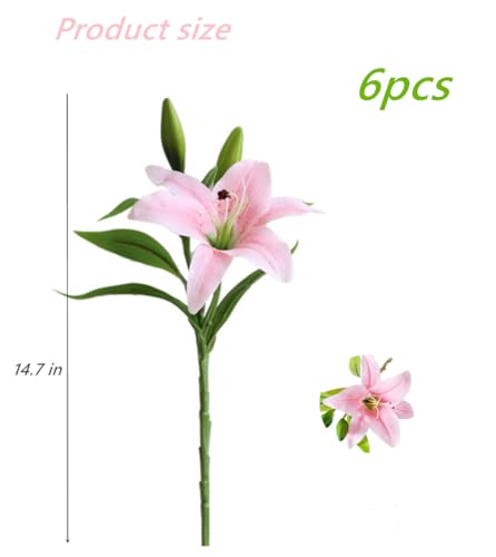 JOSON 6-piece Artificial Lily Easter Lily Artificial Flower Set, Non Fading, Used for Wedding, Family Gathering, Office Decoration (Pink) - color: Pink