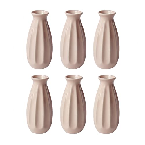 6-Pack Simple Vase Set for Flowers Plants, Small Cute Flower Vase for Modern Table Shelf Home Decor Wedding Boho Decor, Farmhouse - color: 6pc-stjh-pink