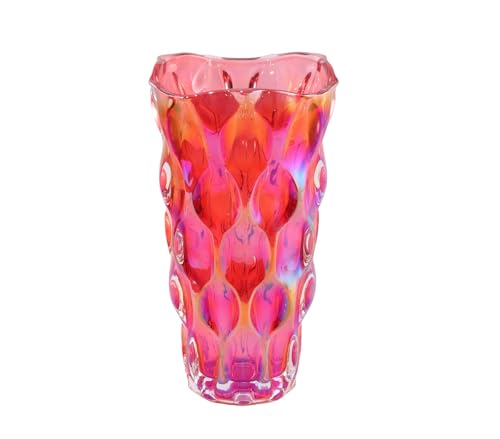 9.5" High Thickened Red Glass Flower Vase for Home Decor, Dining Wedding Table Office Holiday Party Centerpiece Decoration - color: Red-waterdrop Style