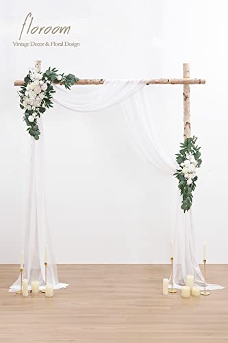 Floroom Arch Flowers with Drapes Kit (Pack of 4) - 2pcs Artificial Ivory & White Floral Swag Arrangement with 2pcs Draping Fabric for Wedding Ceremony Arbor and Reception Backdrop Decoration - color: Ivory Greenery