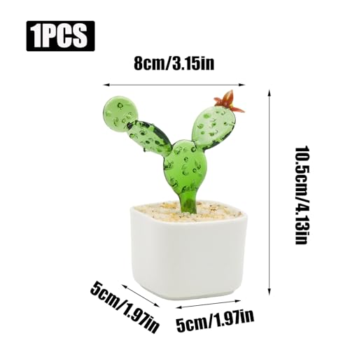 Green Glass Cactus Planter 4 Inch Potted Faux Cactus for Desk Decor Home Aesthetics - color: Green Cactus