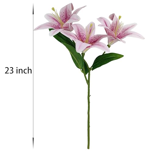 Light Purple Lillies Artificial Flowers, 6 Pcs Faux Lily Flowers,23 Inch Long Stem Tiger Lily Branch with 3 Full Blooms and 4 Leaves, Latex Real Touch Lilium Flower for Wedding Bouquet - color: Light Purple