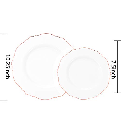 WDF 60pcs Rose Gold Plastic Plates-Baroque White &Rose Gold Disposable Plates including 30Plastic Dinner Plates 10.25inch, 30 Salad Plates 7.5inch for Wedding/Party/Birthday/Mother's Day - color: Rose Gold, size: 60PCS