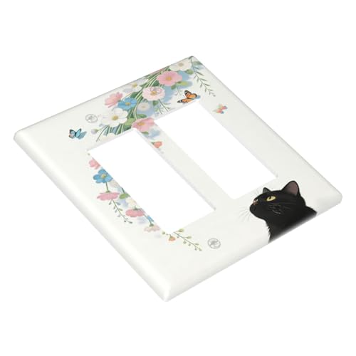 Decorative Art Light Switch Covers Black Cat Hanging Blooms 2 Gang Single Toggle Duplex Combination Electrical Faceplate Switchplate Wall Plate for Home Decor - color: Black Cat Hanging Blooms, size: 2-Gang Rocker /4.6 x 4.5 IN