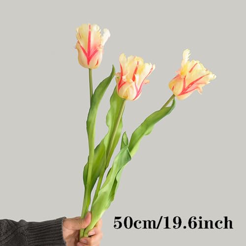 3PCS Artificial Parrot Tulips Made of Silk Flowers and Plastic Rods, Ideal for Living Room, Dining Room, Office, Festival and Party Decorations (Light Yellow) - color: Light Yellow