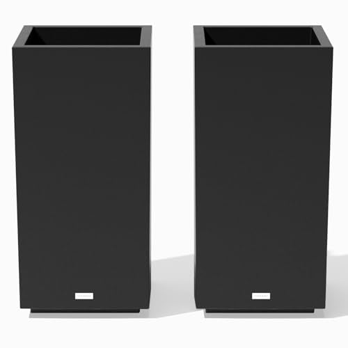 Veradek Block Series Pedestal Planter - Tall Planter for Indoor or Outdoor Front Porch | All-Weather Use with Removable Insert Bucket | Modern Décor for Flowers, Tall Trees, Faux Plants - color: Black, size: 26"H x 13.5"W - 2 Pack