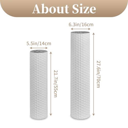 Sziqiqi White Tall Vases for Floor: 27.6/21.7in Metal Cylinder Handmade Flower Holder Extra Large Decorative Vase Set of 2 Modern Honeycomb Texture Big Standing Vase for Living Room Home Corner - color: White