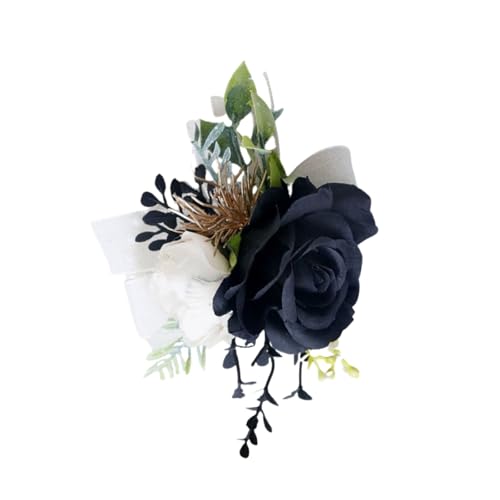 Black Ivory Rose Wrist Corsage for Wedding Party Bridal Shower Homecoming Ceremony Anniversary Artificial Silk Flowers Wristlet Corsage for Girl Mother Bride Bridesmaids - color: Black Ivory Corsage