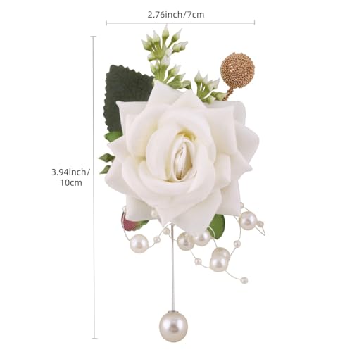 Ivory Wrist Corsage and Boutonniere Set for Groom Groomsmen Men Suit Bride Bridesmaid Artificial Flower Wrist Corsage for Wedding Prom Homecoming Party Ivory - color: 1 Boutonniere & 1 Corsage (Ivory)