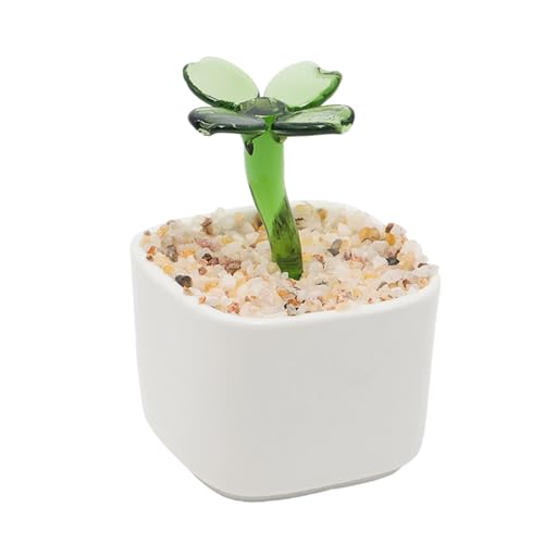 Green Glass Four-Leaf Clover Planter 3.5 Inch Potted Faux Clover for Desk Decor Home Aesthetics - color: Four-leaf Clover
