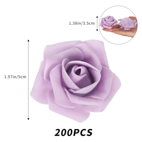 Foam Roses,200PCS Artificial Roses Heads 1.97in Fake Roses Foam Flowers for Craft DIY Wedding Party Home Decoration(Lilac) - color: Lilac